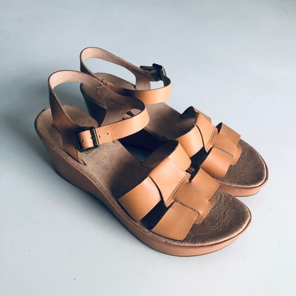 Kork-Ease 'Emilie' SZ 10 Tan Leather Wedge Comfort Sandal Platform - Picture 3 of 15